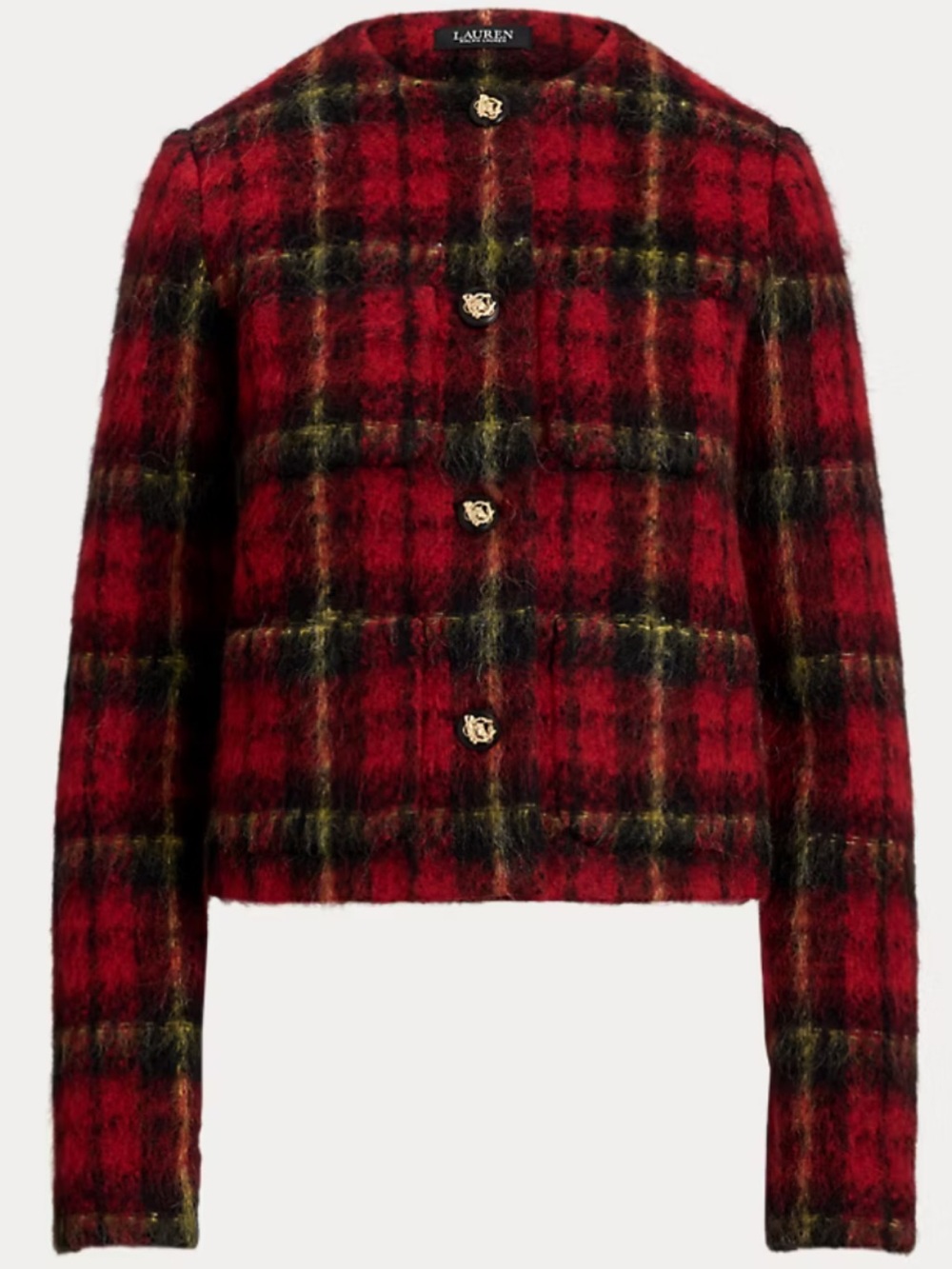 LAUREN by RALPH LAUREN Mohair Plaid Cropped Jacket Size 14, NWT